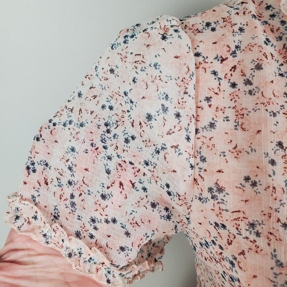 Storia Dress Women Small Pink Blue Tiered Mini Peasant Ditzy Floral Prarie Retro - Picture 12 of 16